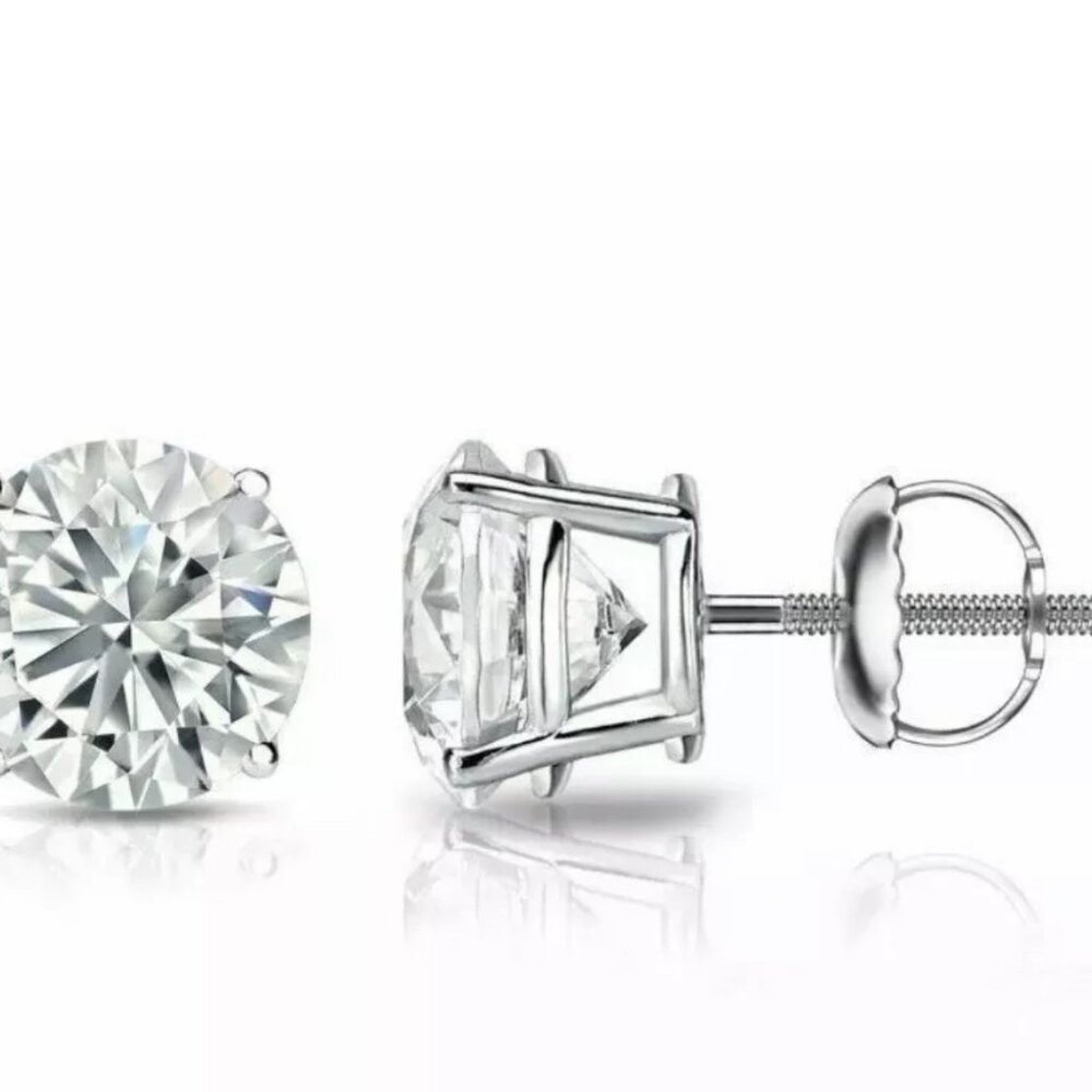 8 CT Round Lab Created Stud Earrings 14K White Gold Diamond  Test Pass. - Picture 5 of 9